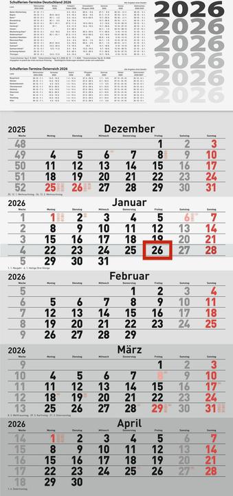 Produktbild rido/idé5-Monatskalender2026 (Harter Einband, Deutsch)
