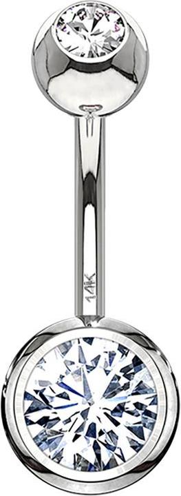 Produktbild Star Piercing Banane 14k weissgold mit zwei Kugeln Kristall silber (14k Gold)