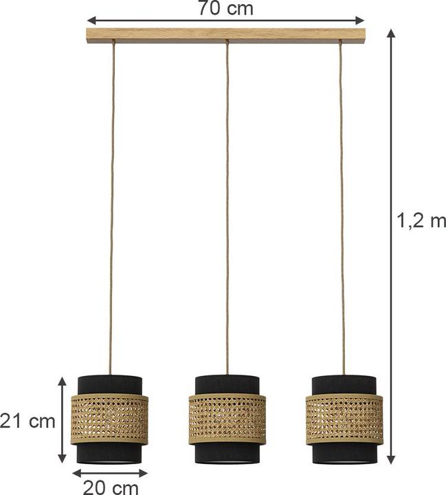 Immagine prodotto Vicco Lampada a sospensione a 3 pezzi Morten, Rattan/nero, 70 x 120 cm (E27)