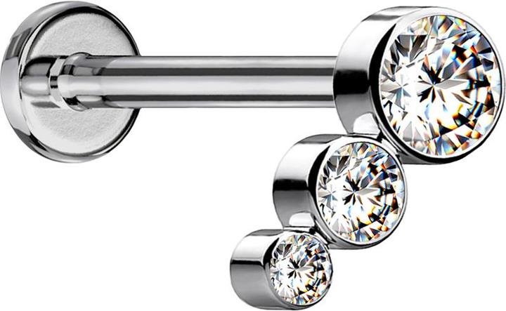 Produktbild Star Piercing Micro Labret Innengewinde silber mit drei Kristallen (ohne Messing, Titan G23)