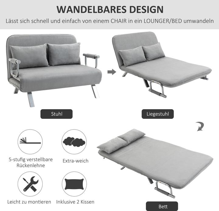 Produktbild Homcom Schlafsofa Rückenlehne mit 5 verstellbaren Komfortwinkeln, Einfache Montage (Bettsofa)