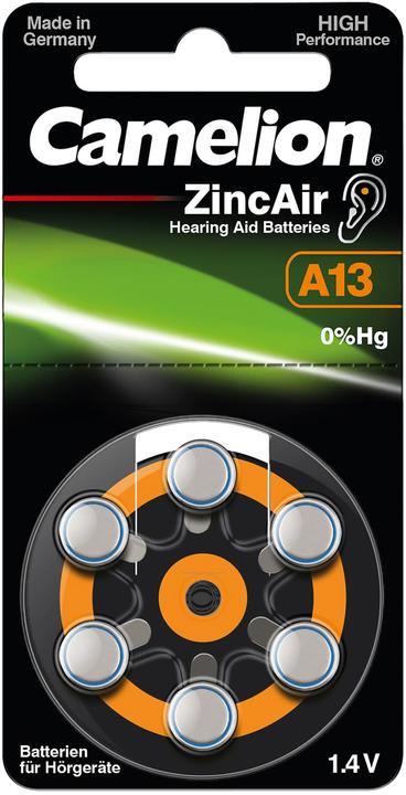 Camelion A13 - Einwegbatterie - Zink-Luft - 1,4 V - 6 Stück(e) - Silber - 48 mm (6 Stk., A13, 280 mAh)
