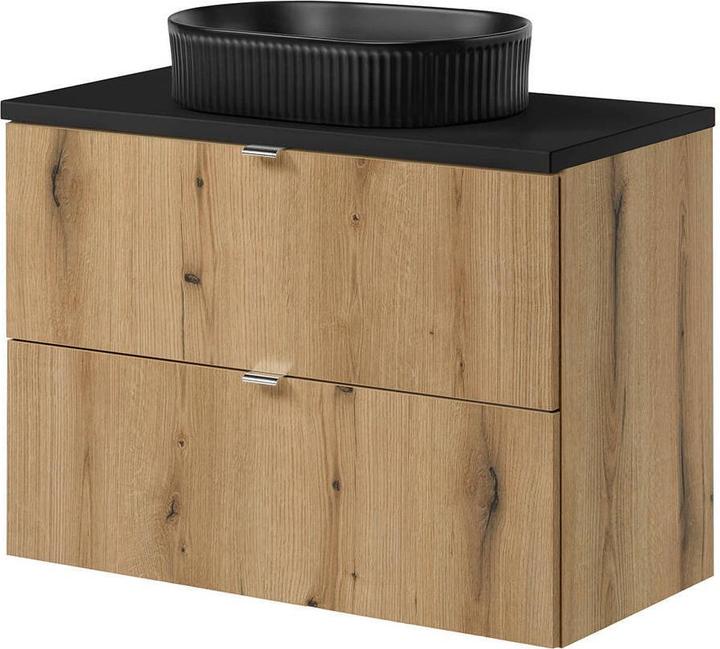 Actual product image En.Casa Waschbeckenunterschrank Newport 80x60x40cm Eichenoptik/Schwarz (57, 80)