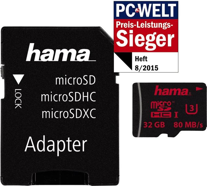 Actual product image Hama microSDHC 32GB Class 3 +Adapter/Photo (32 GB, microSDHC, U3, UHS-I)