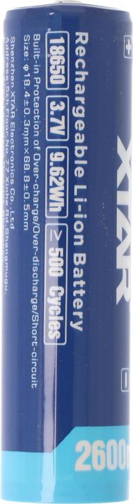 Actual product image Xtar 18650 2600mAh 3.6V - 3.7V Li-Ion battery protected with head, dimensions 69.50x18.4mm (18650, 2600 mAh)