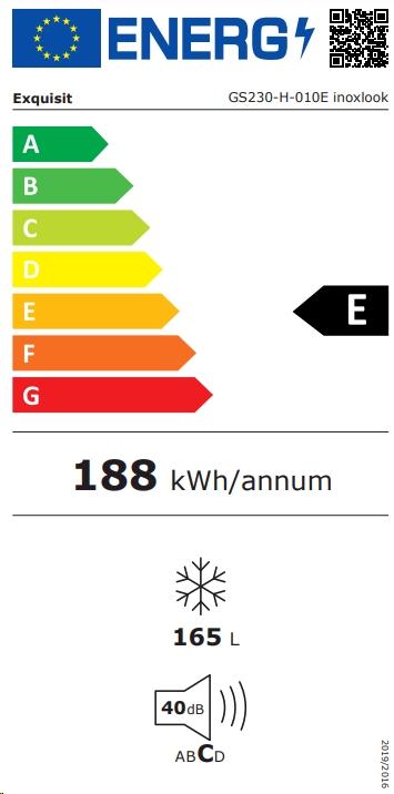 Label énergétique Exquisit GS230H010E inoxlook Réfrigérateur avec compartiment congélationE (165 l)