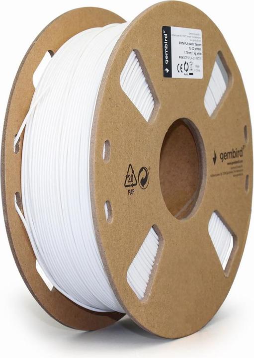 Image du produit Gembird Filament mat PLA blanc 1,75 mm 1 kg (PLA, 1.75 mm, 1350 g, Blanc)