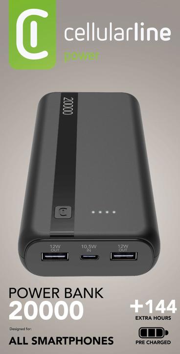 Image du produit Cellularline Banque de puissance 20000 - Noir (20000 mAh, 12 W)