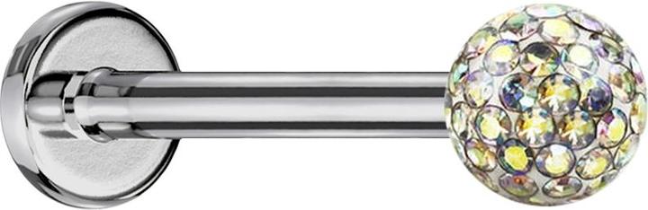 Image du produit Star Piercing Micro Labret argenté avec boule de cristal multicolore et couche de protection en époxy (sans laiton, Titane G23)