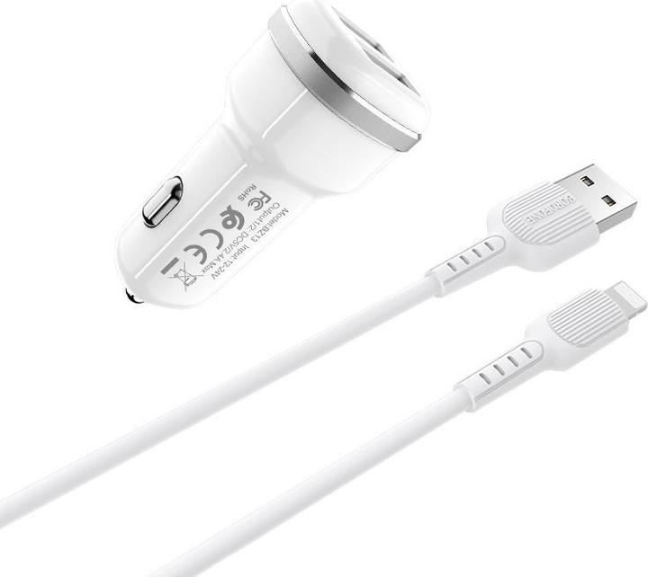 Borofone Ladegerät Autoladegerät 2x USB Lightning-Kabel im Lieferumfang enthalten, weiss