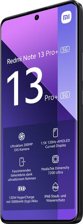 Produktbild Xiaomi Redmi Note 13 Pro+ 5G (512 GB, Midnight Black, 6.67", Dual SIM, 200 Mpx, 5G)