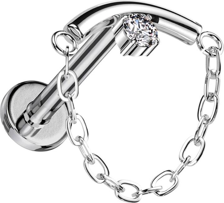Actual product image Star Piercing Micro Labret internal thread silver rod curved silver crystal silver pendant chain (without brass, Titanium G23)