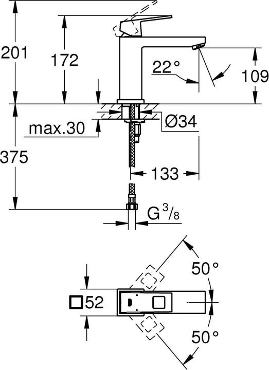 Produktbild Grohe Eurocube Einhand-Waschtischbatterie M-Size