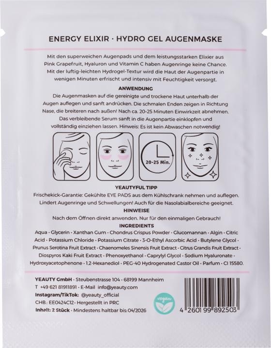 Nährwerte und Zutaten Yeauty Eye Pad Mask
