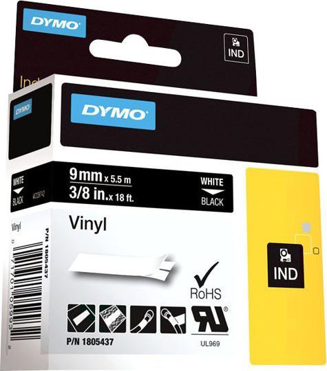 Produktbild Dymo Rhino 9mm weiß auf schwarz Vinyl (0.90 cm, Schwarz)