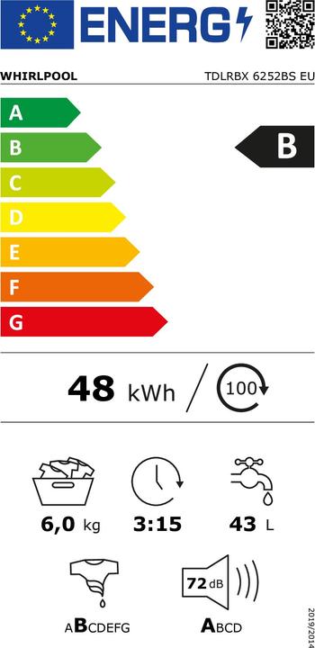 Energie-Label Whirlpool TDLRBX 6252BS EU (6 kg, Unten, EU-Stecker)