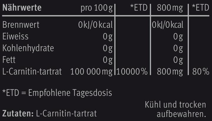 Nährwerte und Zutaten Win Force L-Carnitin (1 Stück, Pulver, 50 g)