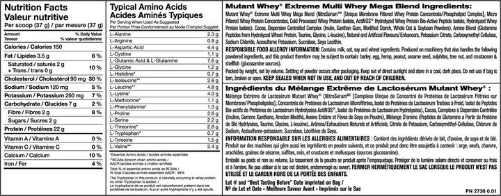 Valeurs nutritives et ingrédients Mutant protéine de lactosérum (Chocolat, 1 pcs, 2268 g)