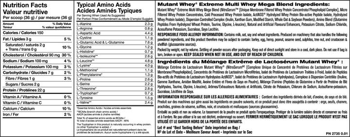Valeurs nutritives et ingrédients Mutant Protéine de lactosérum (Vanille, 1 pcs, 2268 g)