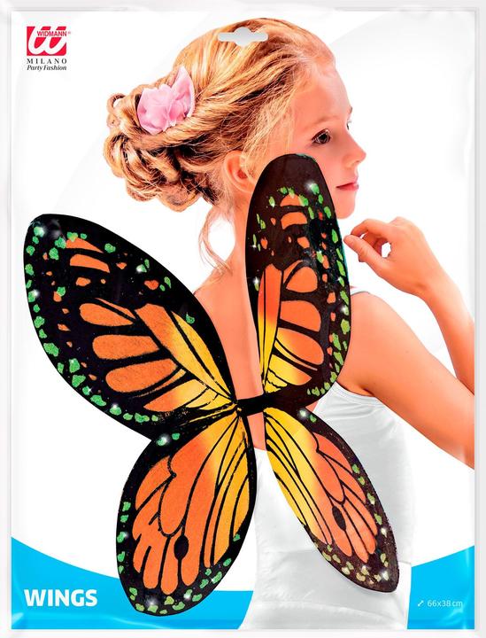 Actual product image Widmann SCHMETTERLINGSFLÜGEL IN SCHWARZ-ORANGE-GELB Kindergrösse 66x38 cm