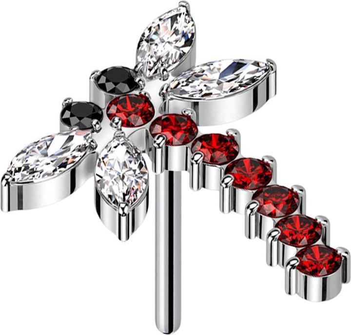 Produktbild Star Piercing Threadless Libelle silber Kristalle rot (ohne Messing, Titan G23)
