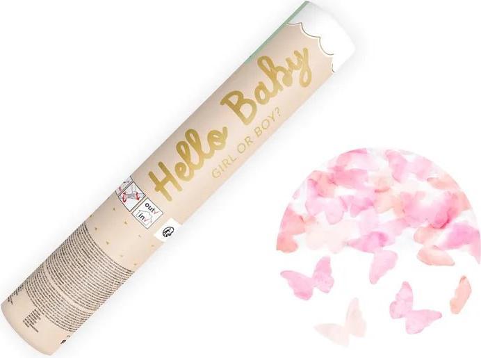 Produktbild Partydeco Gender Reveal Konfetti Kanone rosa Schmetterlinge (Girl)
