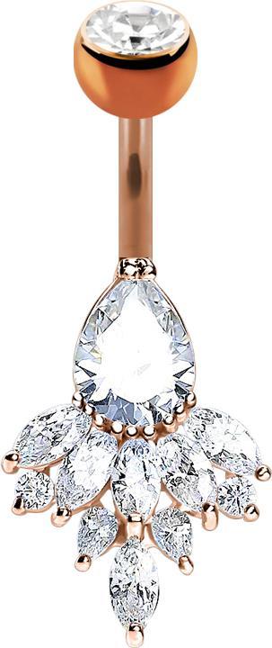 Actual product image Star Piercing Banana rose gold with ball crystal silver drops and feathers (Brass, Surgical steel 316L)