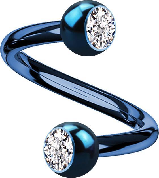 Star Piercing Micro Spirale dunkelblau mit zwei Kugeln Kristall silber (Titan G23, ohne Messing)