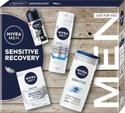 Actual product image NIVEA Sensitive Recovery Collection - Shower Gel 250ml, Antiperspirant Roll-On 50ml, After Shave Bal (Hair care set)