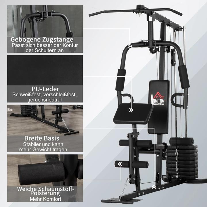 Image du produit Swisshandel24 Station de musculation avec bloc de poids de 45 kg 180x108x200cm acier noir