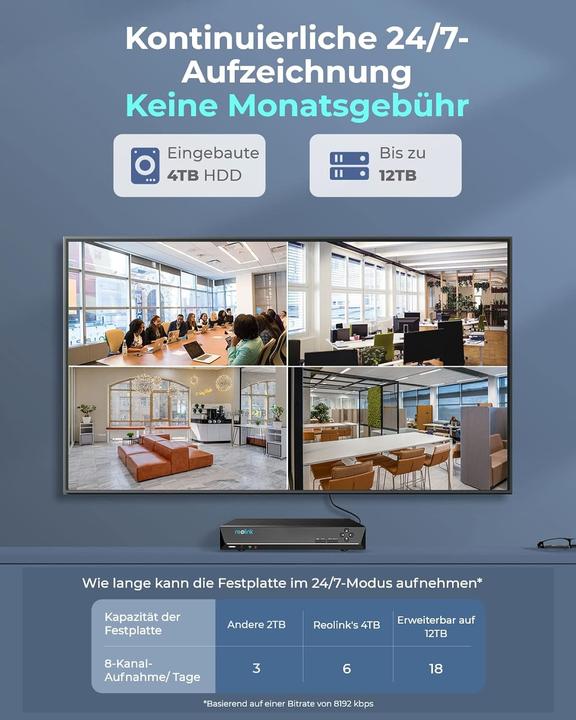 Image du produit Reolink NVS16- 12MD8 Système 8K avec 8 caméras (4512 x 2512 pixels)