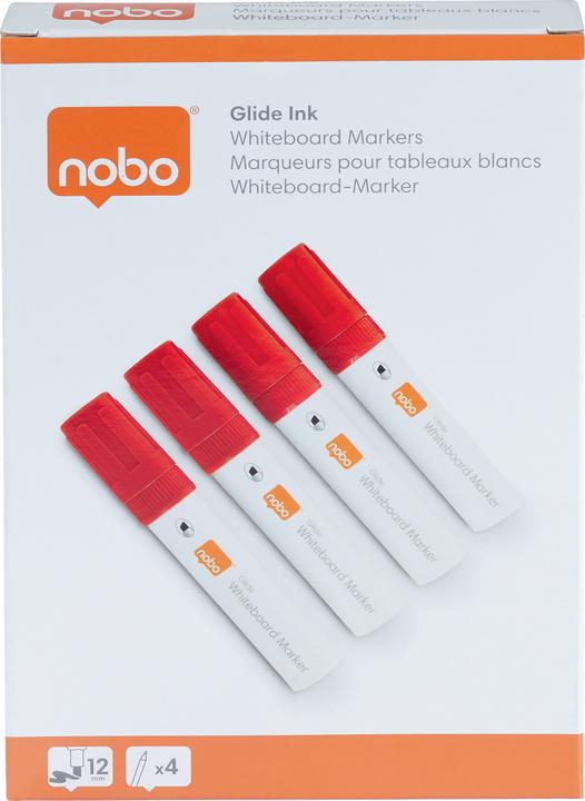 Actual product image Nobo Glide Whiteboard Pen (Red, 10 mm, 4 x)