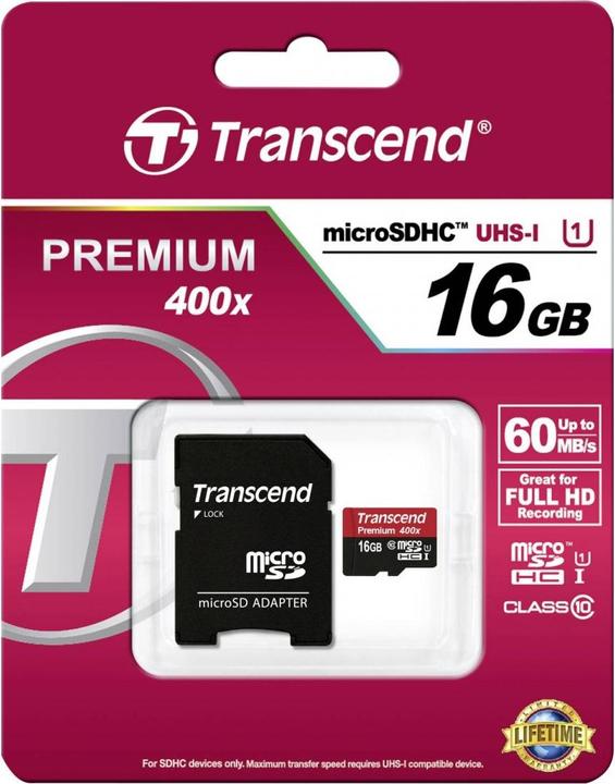 Produktbild Transcend Premium 400x (16 GB, microSDHC, U1, UHS-I)