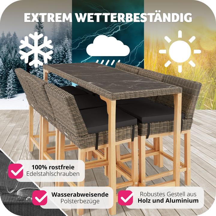 Immagine prodotto tectake Tavolo in rattan Lovas con 6 sedie Latina (161 cm)