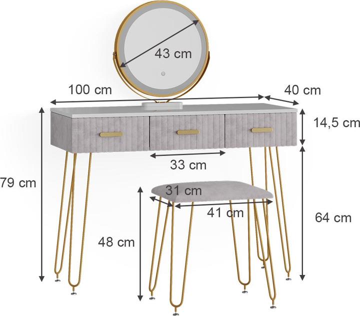 Produktbild Vicco Layla mit Hocker und Beleuchtung (100 x 40 x 79 cm)