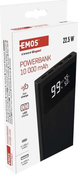 Image du produit Emos Banque d'alimentation BetaQ 10, 10 000 mAh, 22,5 W, noir (10000 mAh, 22.50 W, 37 Wh)