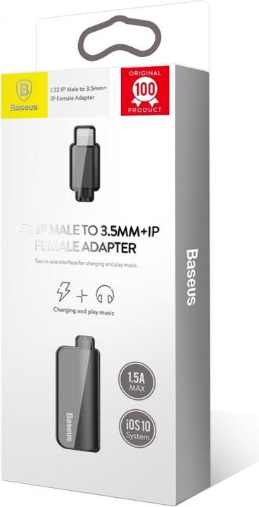 Image du produit Baseus Adaptateur L32 IP mâle vers 3.5mm+IP femelle Noir (Jack 3.5mm, Lightning)