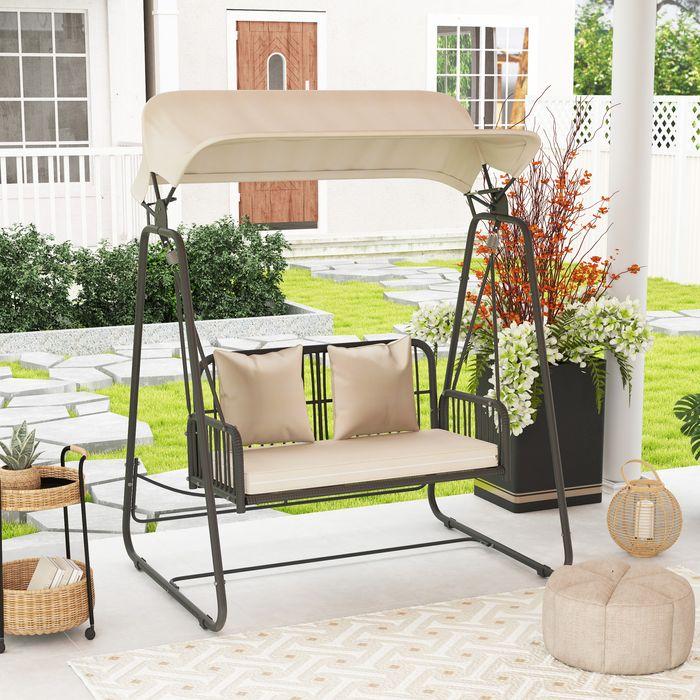 Image du produit Swisshandel24 2-Sitzer Hollywoodschaukel Rattan, bis 240 kg, 149x121x180 cm Khaki