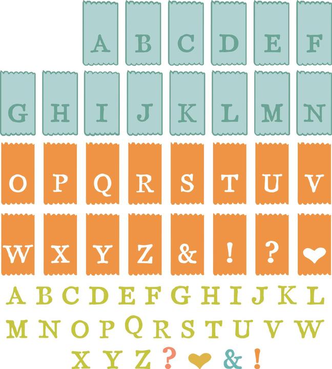 Nährwerte und Zutaten Sizzix Framelits Stanzschablone und Clear Stamps "Tab Stamp Alpha by 49 and Market" (70 x)