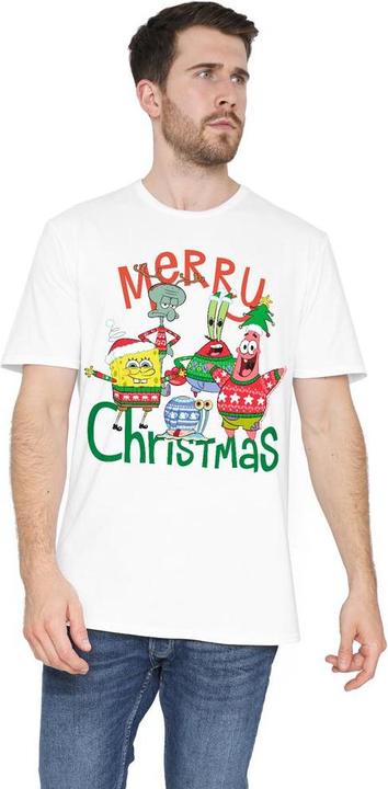 Actual product image Spongebob Squarepants Mens Merry Christmas Group T-Shirt (S)