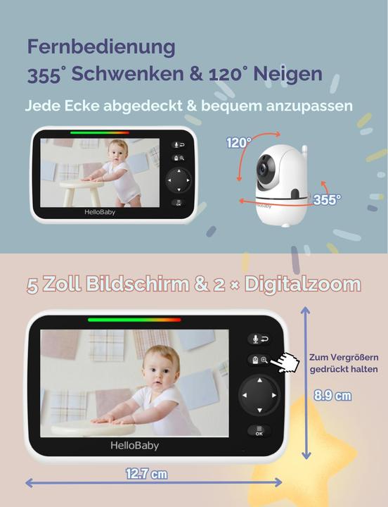 Actual product image HelloBaby Babyphone mit 2 Kameras (Video & Audio, 305 m)