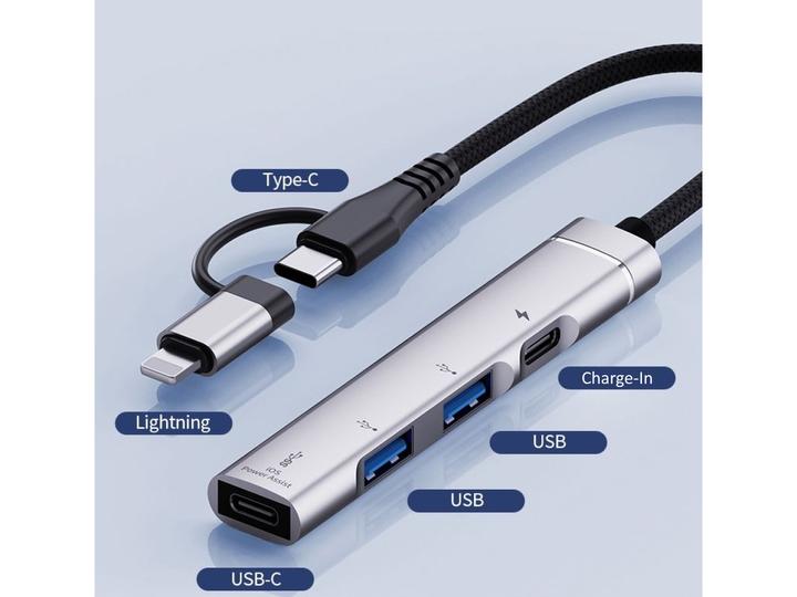 Actual product image PowerGuard 6-in-1 OTG adapter (Lightning, USB Type C)