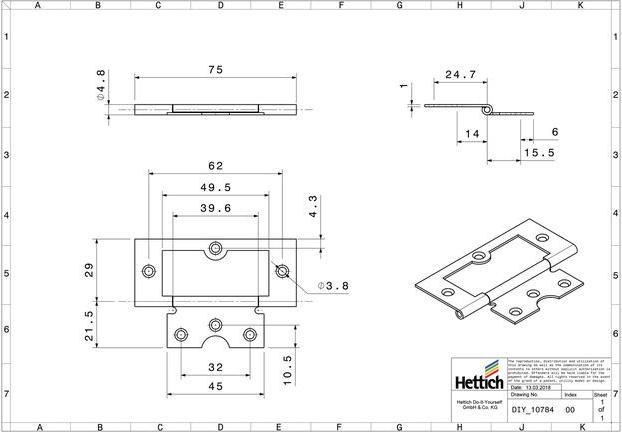 Produktbild Hettich Lamellentür-Scharnier 75 x 32 mm
