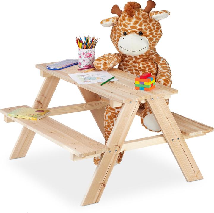 Relaxdays Kids Picnic Table Set Pine Wood