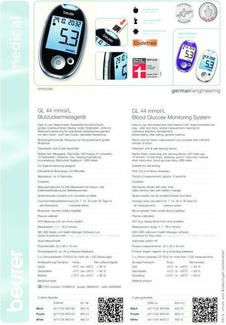 Actual product image Beurer Gl44 (Glucose monitors)