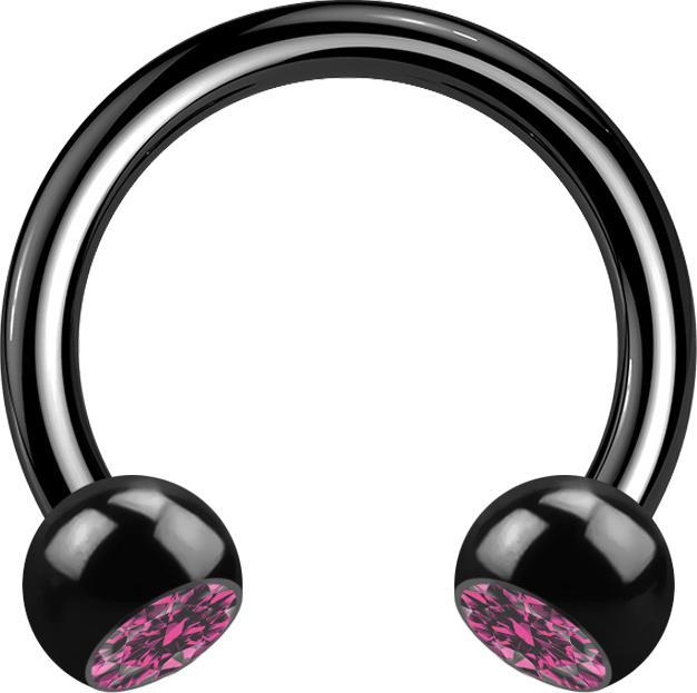Produktbild Star Piercing Circular Barbell schwarz mit zwei Kugeln Kristall pink (ohne Messing, Chirurgenstahl 316L)