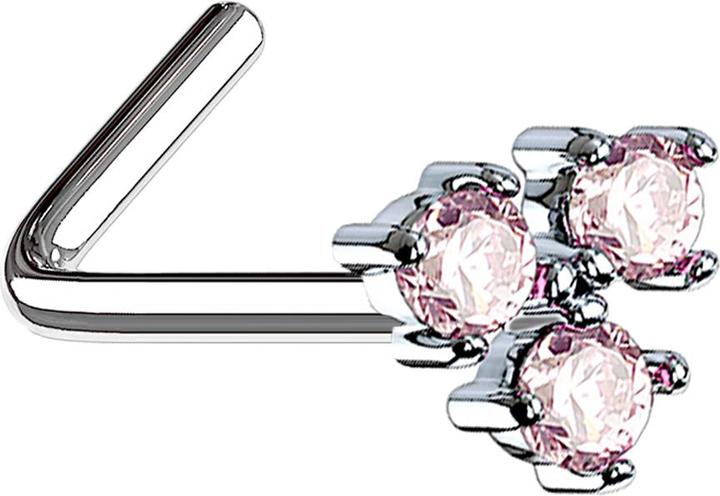 Immagine prodotto Star Piercing Nasenstecker gewinkelt silber mit drei Kristallen pink (Acciaio chirurgico 316L, Ottone)