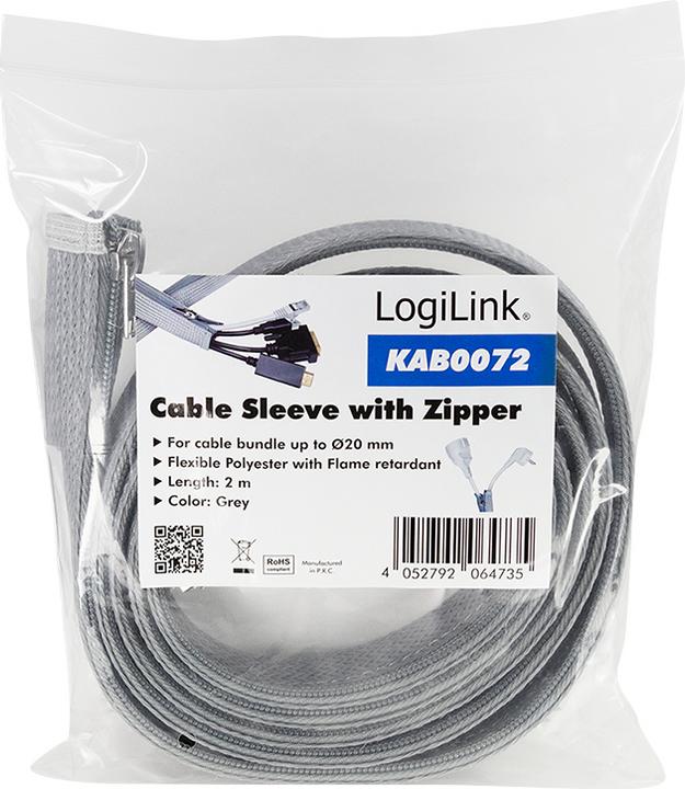 Actual product image LogiLink Cable conduit with zip fastener, 2.0 m, grey, made of polyester, abrasion, tension & deformation (Cable conduit, 200 cm)