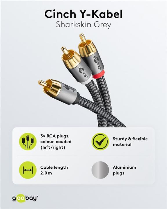 Produktbild Goobay Cinch Y-Kabel, 2 m, Sharkskin Grey (2 m, Cinch)