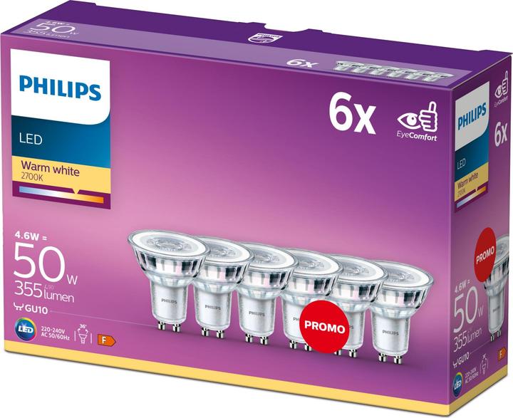 Image du produit Philips LED (GU10, 4.60 W, 355 lm, 6 x, F)